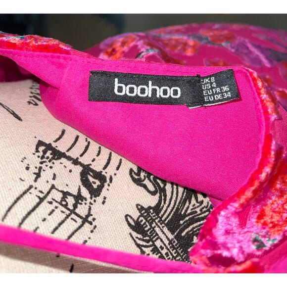Boohoo Pink Devore‎ Velvet Floral Cowl Neck Maxi Dress Size 4 Y2K Wedding EUC - Picture 9 of 16
